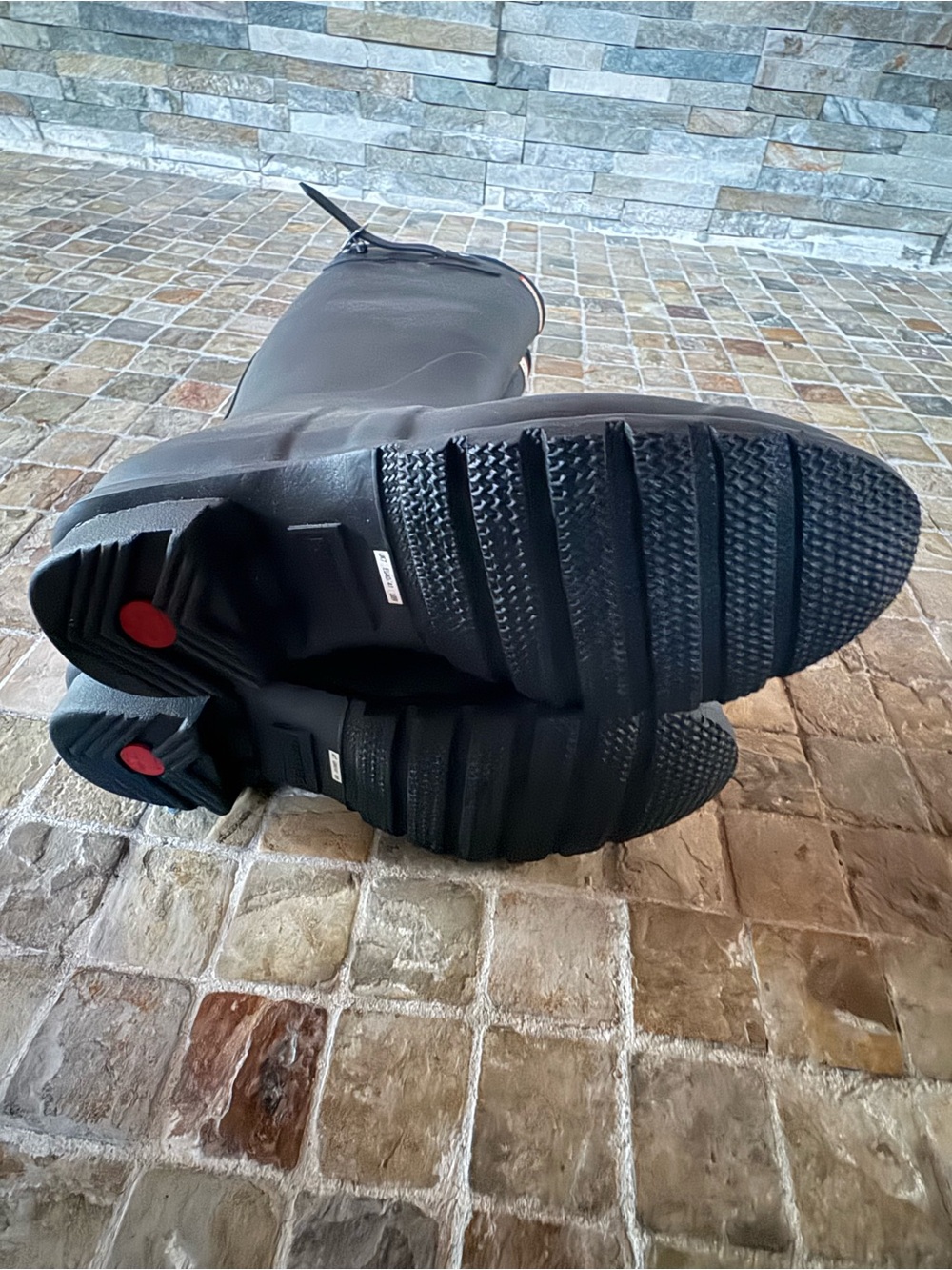 Hunter Black Tall Rubber Rain Boots with Red Logo Trim - Picture 3 of 9